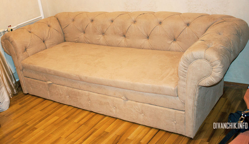 Изменение конструкций дивана и перетяжка из мебельной ткани антикоготь.